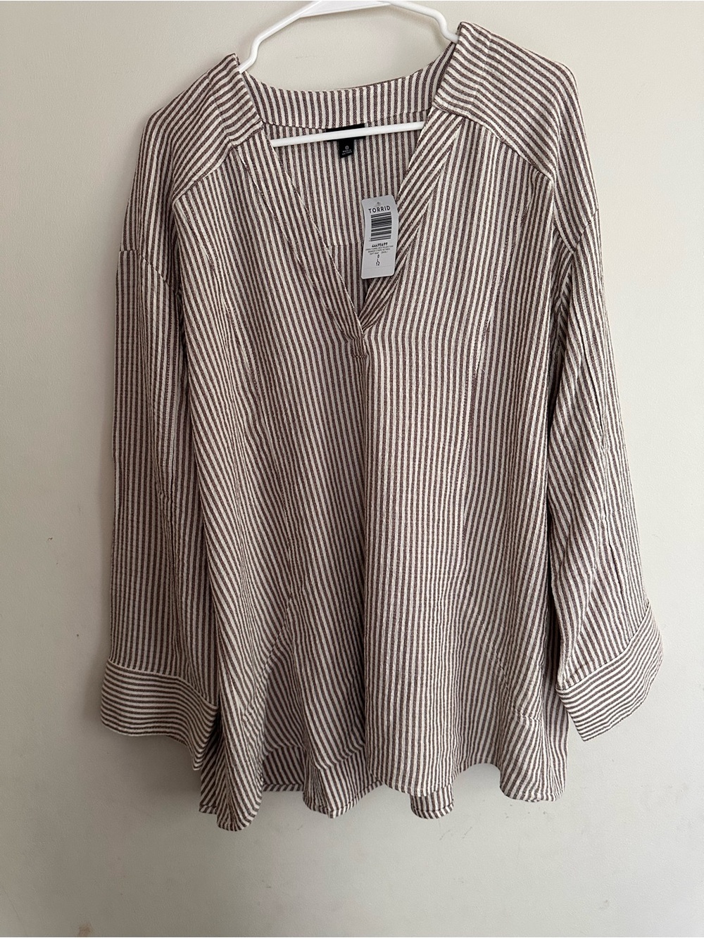 torrid Cream & Brown Striped V-Neck Tunic, 0/L/12